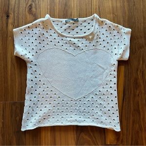 Dear Creatures cream sweater knit blouse top with heart detail. L